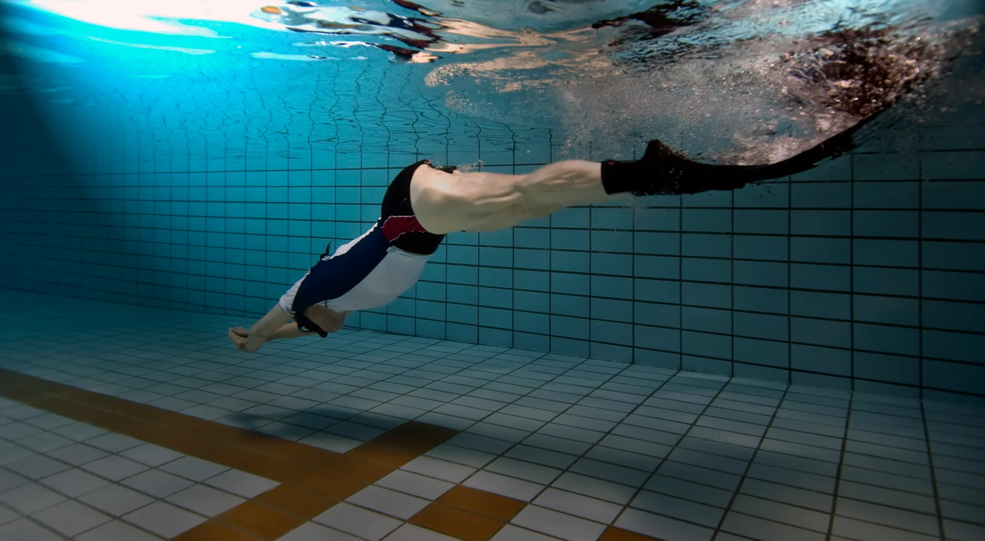 Freediver beginning a competition dive on a single breath