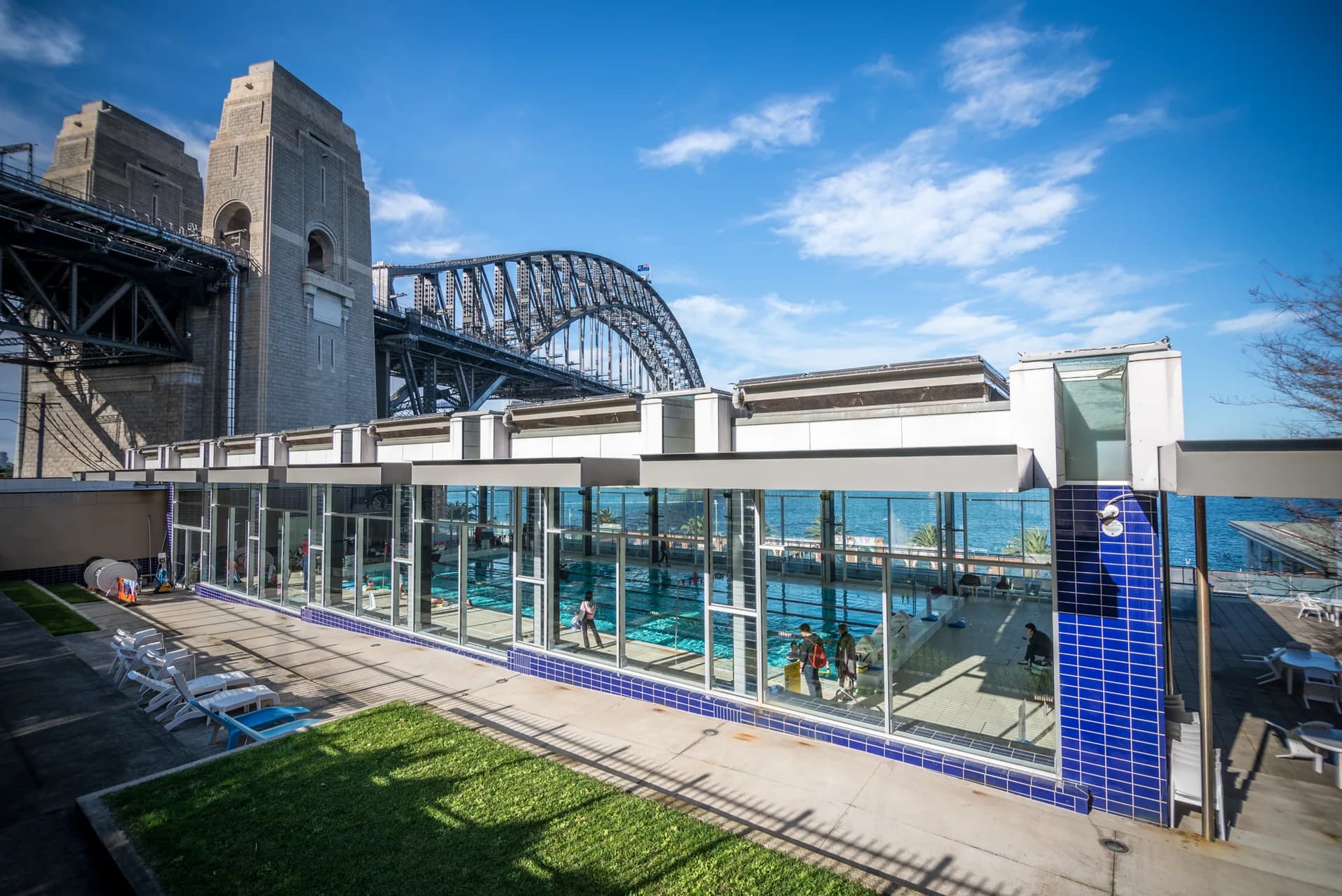 Underwater view of an Olympic swimming pool used for apnea training